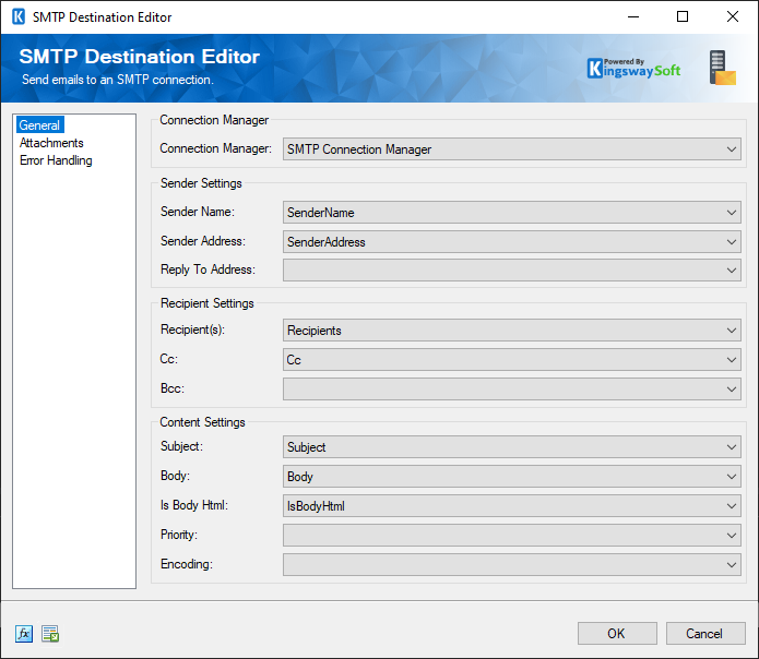 SMTP Destination Editor - General Page